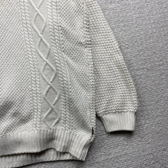 Soul of London 3D Cable Knit Shawl Collar White Sweater Mens 1XL Preppy Read - Picture 3 of 16